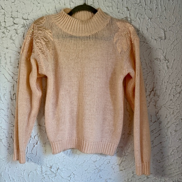 Shenanigans Sweaters - Vintage Peach Women's Turtleneck Sweater with Shoulder Embellishments